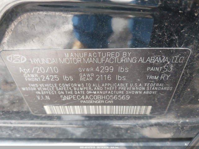 Aukcja sprzedaży 2011 Hyundai Sonata Se, vin: 5NPEC4AC0BH056569, numer aukcji: 45167019