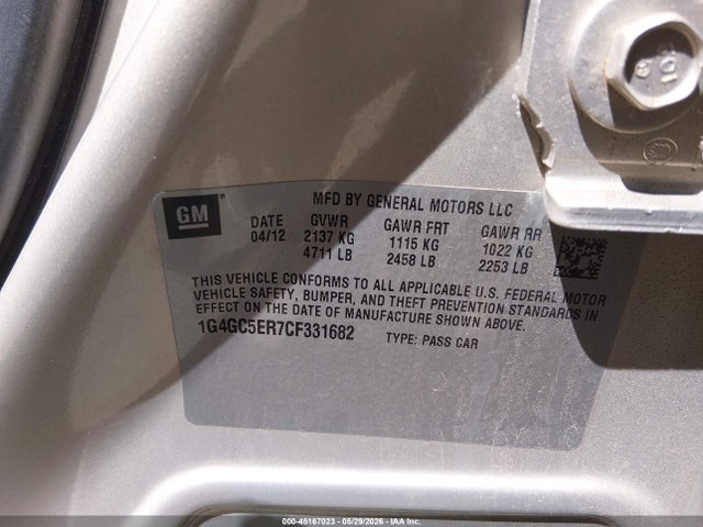 45167023 :رقم المزاد ، 1G4GC5ER7CF331682 vin ، 2012 Buick Lacrosse Leather Group مزاد بيع
