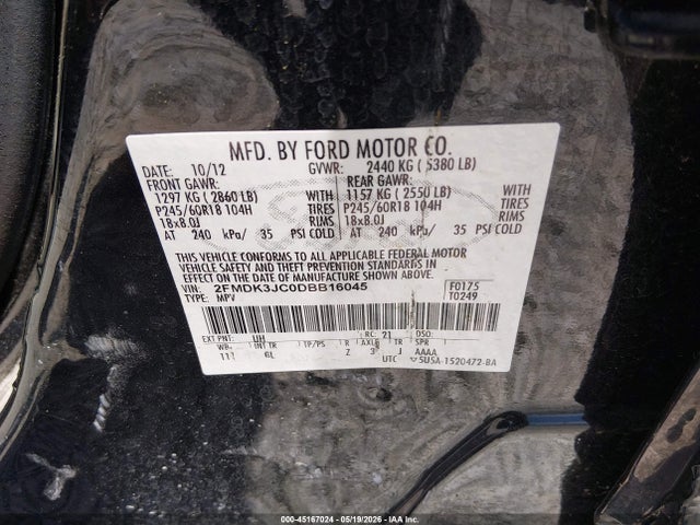 Продажа на аукционе авто 2013 Ford Edge Sel, vin: 2FMDK3JC0DBB16045, номер лота: 45167024