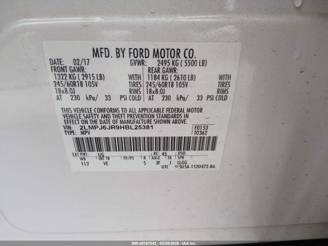 2LMPJ6JR9HBL25381 Lincoln Mkx Premiere