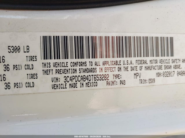 2013 Dodge Journey American Value Pkg მანქანა იყიდება აუქციონზე, vin: 3C4PDCAB4DT653282, აუქციონის ნომერი: 45167055