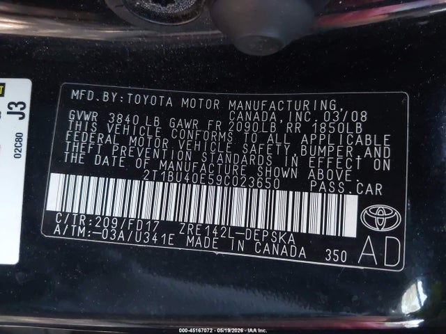 Продаж на аукціоні авто 2009 Toyota Corolla S, vin: 2T1BU40E59C023650, номер лоту: 45167072