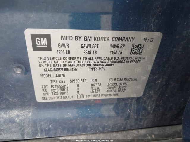45167077 :رقم المزاد ، KL4CJASB2LB046186 vin ، 2020 Buick Encore Fwd Preferred مزاد بيع