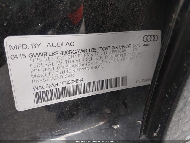 45167084 :رقم المزاد ، WAUBFAFL1FN039834 vin ، 2015 Audi A4 2.0t Premium مزاد بيع
