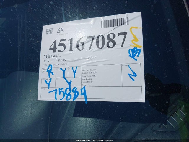 45167087 :رقم المزاد ، JF1ZNAA10G9702692 vin ، 2016 Scion Fr-s مزاد بيع