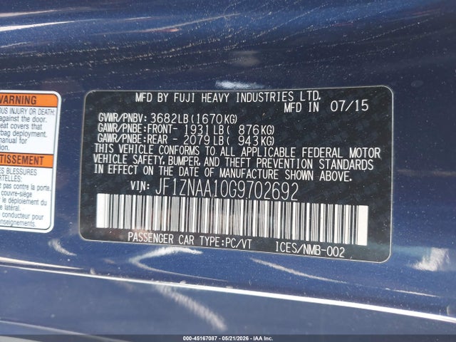 45167087 :رقم المزاد ، JF1ZNAA10G9702692 vin ، 2016 Scion Fr-s مزاد بيع