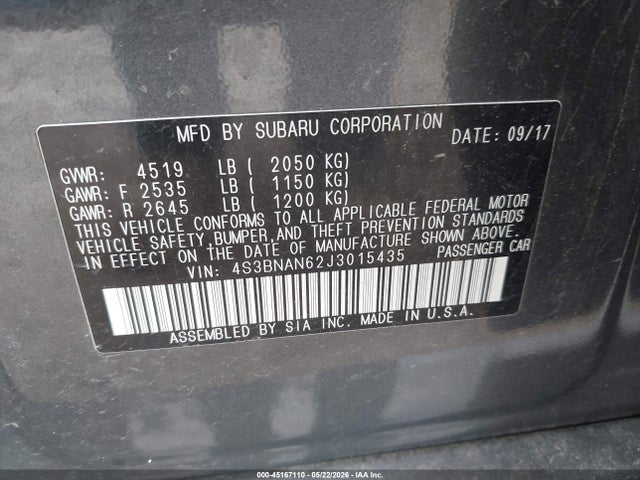 Продажа на аукционе авто 2018 Subaru Legacy 2.5i Limited, vin: 4S3BNAN62J3015435, номер лота: 45167110