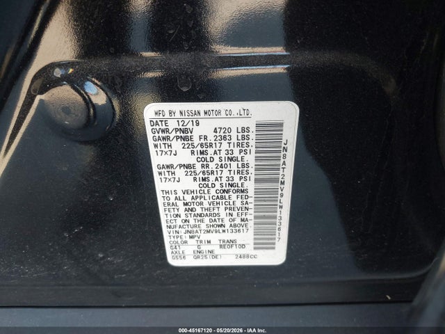 JN8AT2MV9LW133617 Nissan Rogue Sv Intelligent Awd