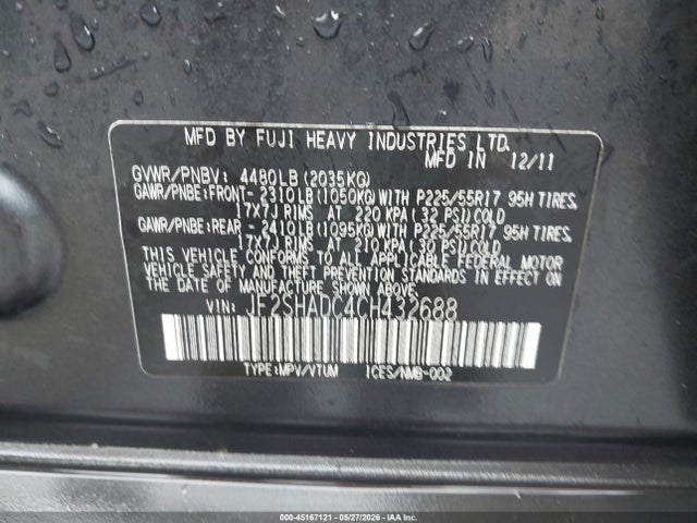 Продажа на аукционе авто 2012 Subaru Forester 2.5x Premium, vin: JF2SHADC4CH432688, номер лота: 45167121