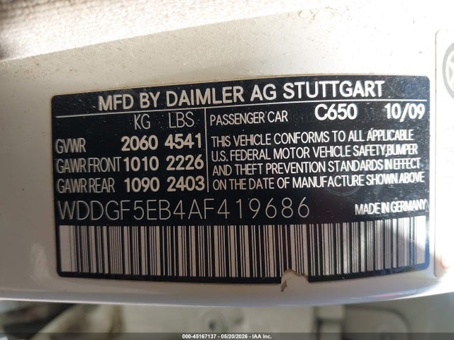 2010 Mercedes-benz C 300 Luxury/sport მანქანა იყიდება აუქციონზე, vin: WDDGF5EB4AF419686, აუქციონის ნომერი: 45167137