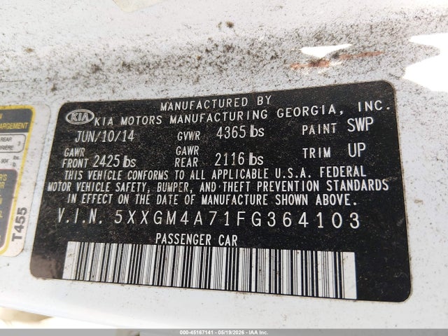 Aukcja sprzedaży 2015 Kia Optima Lx, vin: 5XXGM4A71FG364103, numer aukcji: 45167141
