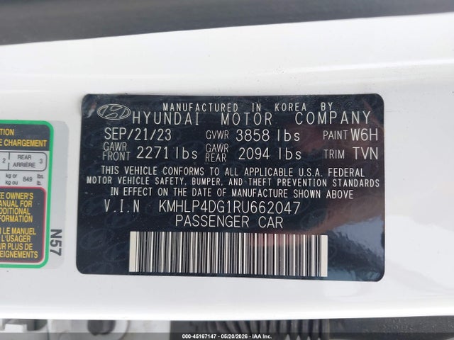 45167147 :رقم المزاد ، KMHLP4DG1RU662047 vin ، 2024 Hyundai Elantra Limited مزاد بيع