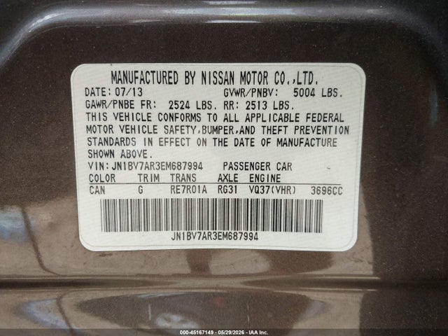 Продажа на аукционе авто 2014 Infiniti Q50, vin: JN1BV7AR3EM687994, номер лота: 45167149