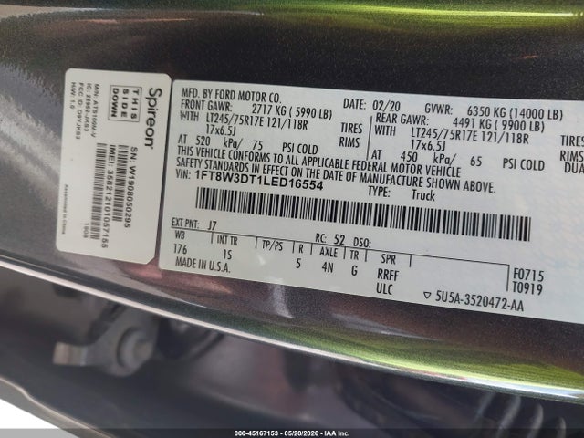 Продажа на аукционе авто 2020 Ford F-350 Xl, vin: 1FT8W3DT1LED16554, номер лота: 45167153