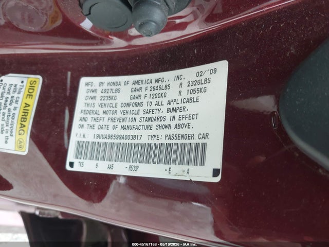 Aukcja sprzedaży 2009 Acura Tl 3.7, vin: 19UUA96599A003817, numer aukcji: 45167168