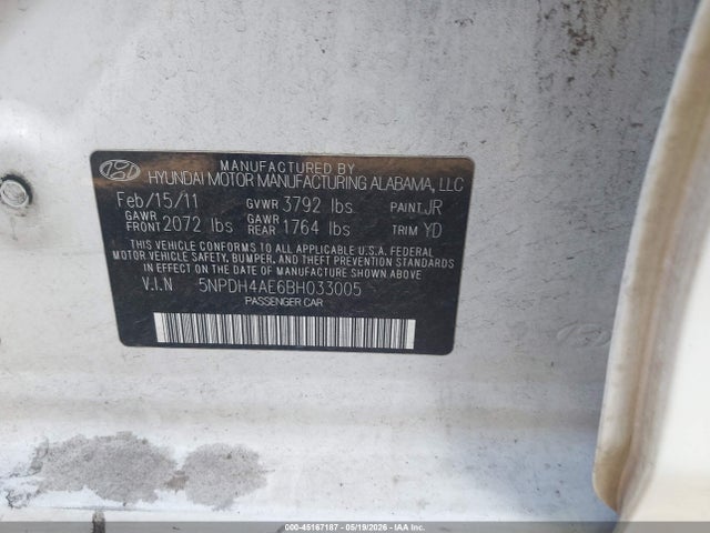Продаж на аукціоні авто 2011 Hyundai Elantra Gls, vin: 5NPDH4AE6BH033005, номер лоту: 45167187