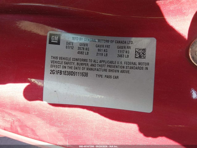 Aukcja sprzedaży 2013 Chevrolet Camaro 1lt, vin: 2G1FB1E38D9111638, numer aukcji: 45167206