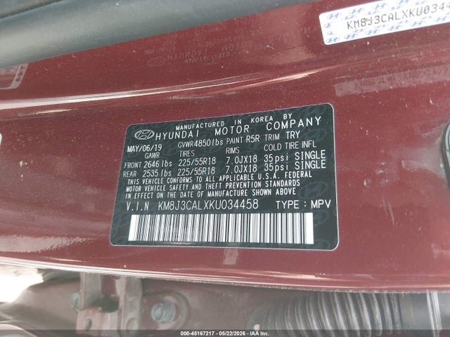 Продаж на аукціоні авто 2019 Hyundai Tucson Ultimate, vin: KM8J3CALXKU034458, номер лоту: 45167217
