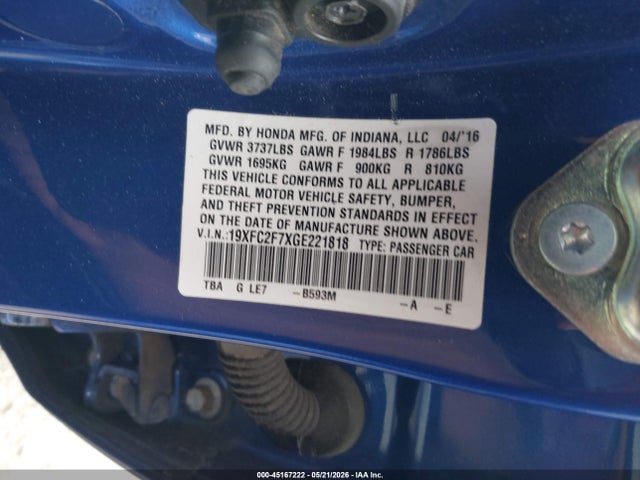 Honda CIVIC EX 2016 19XFC2F7XGE221818 Image 9