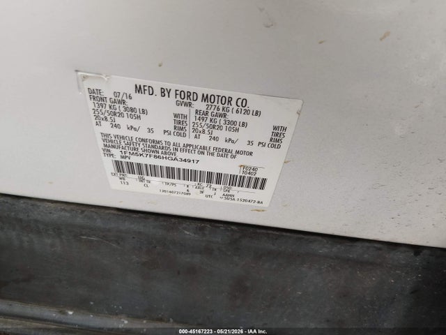 1FM5K7F86HGA34917 Ford Explorer Limited