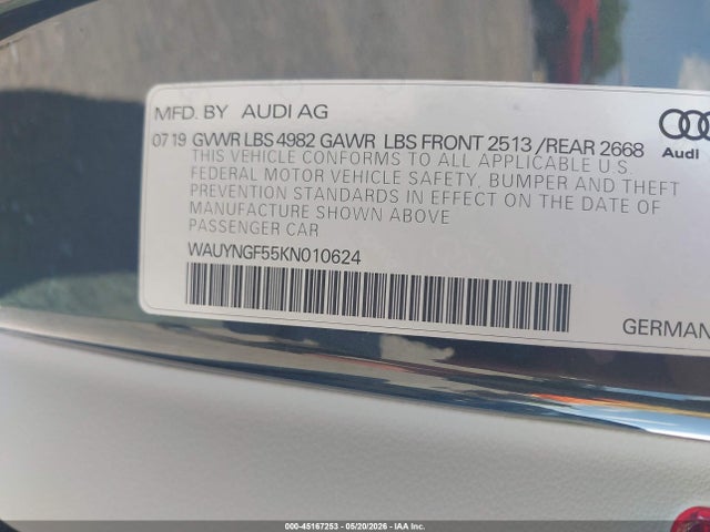 45167253 :رقم المزاد ، WAUYNGF55KN010624 vin ، 2019 Audi A5 45 Premium مزاد بيع