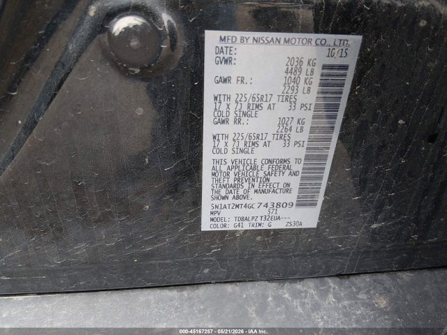 5N1AT2MT4GC743809 Nissan Rogue S/sl/sv