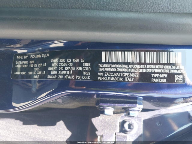 Aukcja sprzedaży 2016 Jeep Renegade Sport, vin: ZACCJBAT7GPE34872, numer aukcji: 45167286
