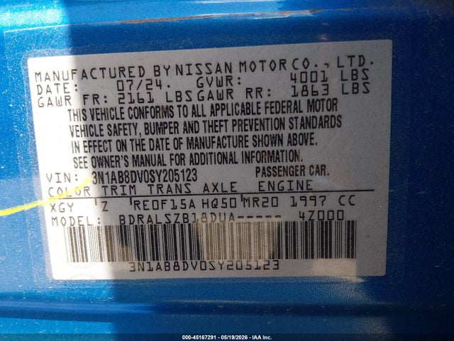 2025 Nissan Sentra Sr მანქანა იყიდება აუქციონზე, vin: 3N1AB8DV0SY205123, აუქციონის ნომერი: 45167291