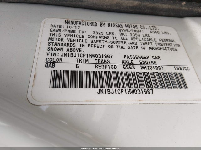 Продаж на аукціоні авто 2017 Nissan Rogue Sport Sv, vin: JN1BJ1CP1HW031967, номер лоту: 45167300