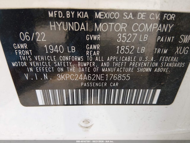 Hyundai Accent Sel 2022 3KPC24A62NE176855 Image 9