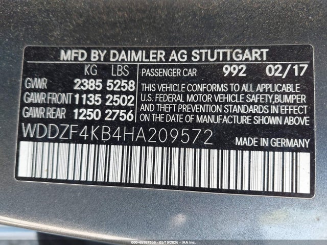 Aukcja sprzedaży 2017 Mercedes-benz E 300 4matic, vin: WDDZF4KB4HA209572, numer aukcji: 45167309