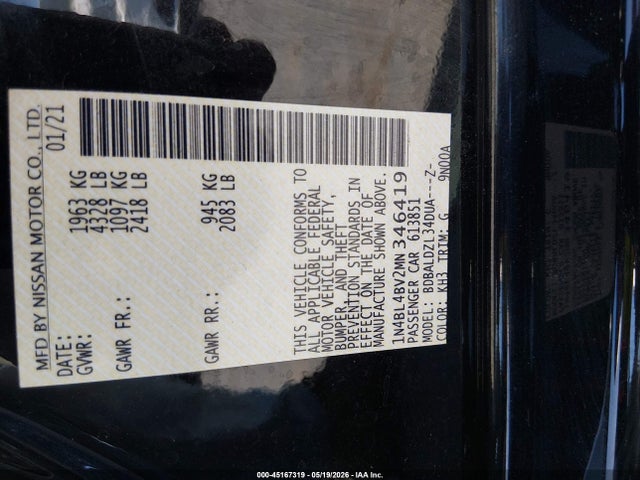 1N4BL4BV2MN346419 Nissan Altima S Fwd