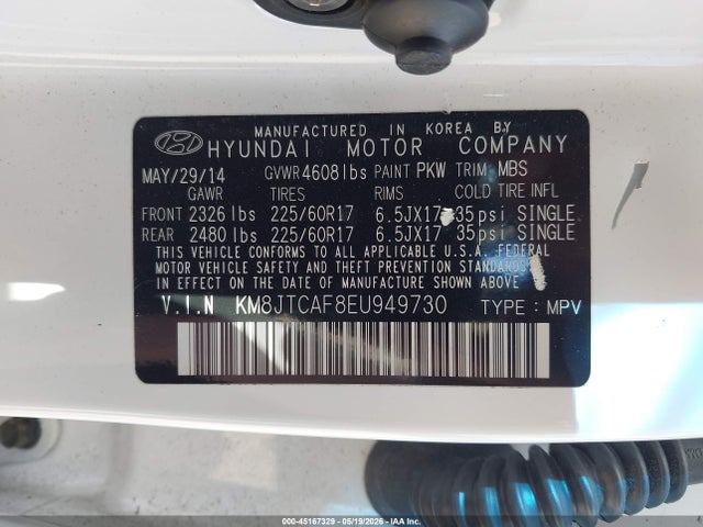 Aukcja sprzedaży 2014 Hyundai Tucson Gls, vin: KM8JTCAF8EU949730, numer aukcji: 45167329
