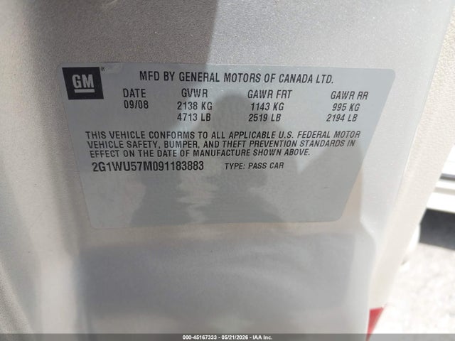 Продажа на аукционе авто 2009 Chevrolet Impala Ltz, vin: 2G1WU57M091183883, номер лота: 45167333