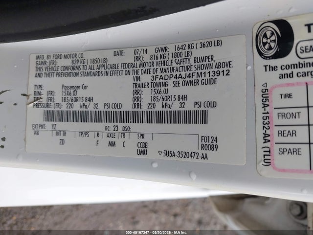 Продажа на аукционе авто 2015 Ford Fiesta S, vin: 3FADP4AJ4FM113912, номер лота: 45167347
