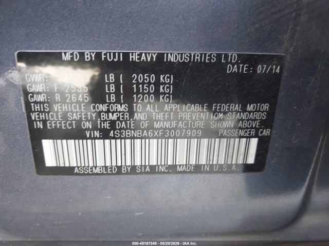 Продаж на аукціоні авто 2015 Subaru Legacy 2.5i, vin: 4S3BNBA6XF3007909, номер лоту: 45167348