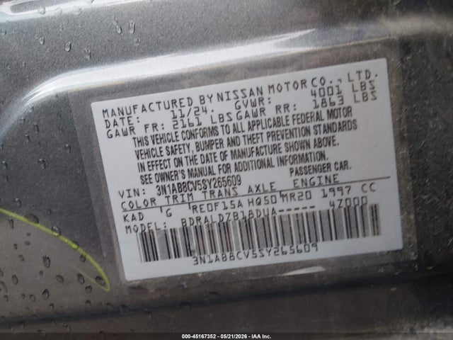45167352 :رقم المزاد ، 3N1AB8CV5SY265609 vin ، 2025 Nissan Sentra Sv مزاد بيع