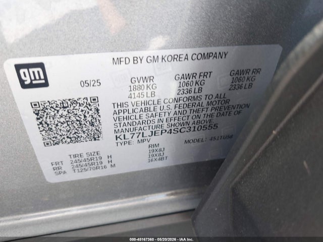 Продажа на аукционе авто 2025 Chevrolet Trax Fwd 2rs, vin: KL77LJEP4SC310555, номер лота: 45167360