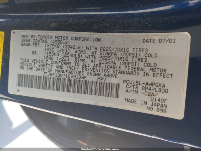 Продажа на аукционе авто 2001 Lexus Rx 300, vin: JTJHF10U710231096, номер лота: 45167377