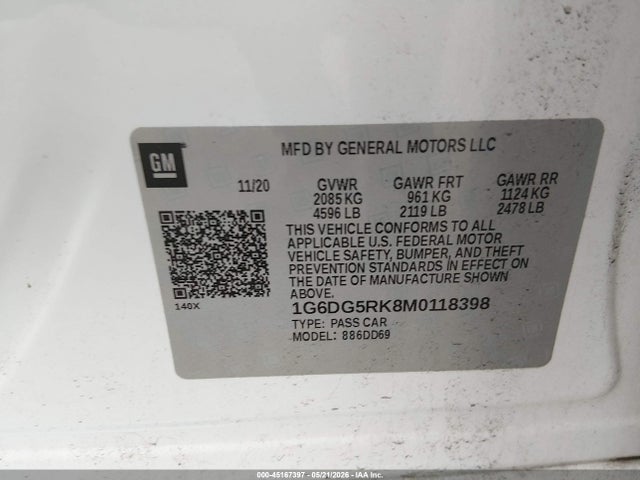 45167397 :رقم المزاد ، 1G6DG5RK8M0118398 vin ، 2021 Cadillac Ct4 Sport مزاد بيع