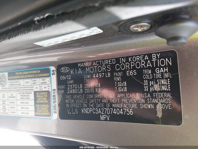 45167400 :رقم المزاد ، KNDPC3A27D7404756 vin ، 2013 Kia Sportage Ex مزاد بيع