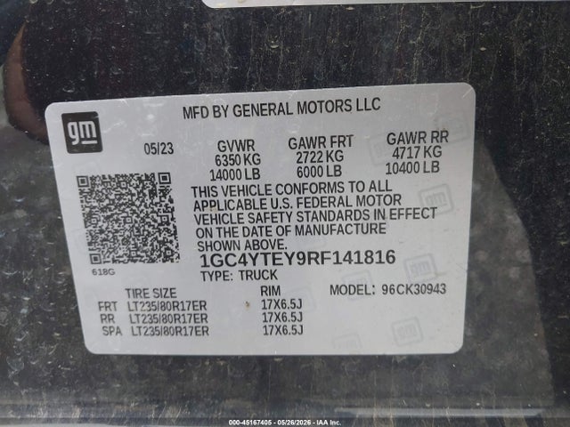 45167405 :رقم المزاد ، 1GC4YTEY9RF141816 vin ، 2024 Chevrolet Silverado 3500hd 4wd  Long Bed Lt مزاد بيع