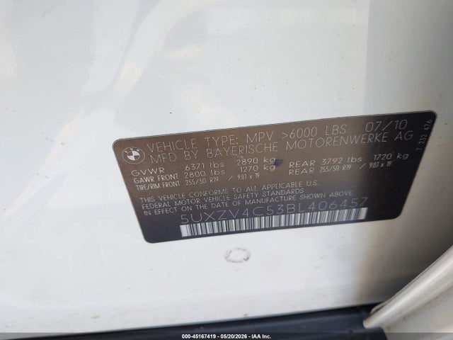 2011 Bmw X5 მანქანა იყიდება აუქციონზე, vin: 5UXZV4C53BL406457, აუქციონის ნომერი: 45167419