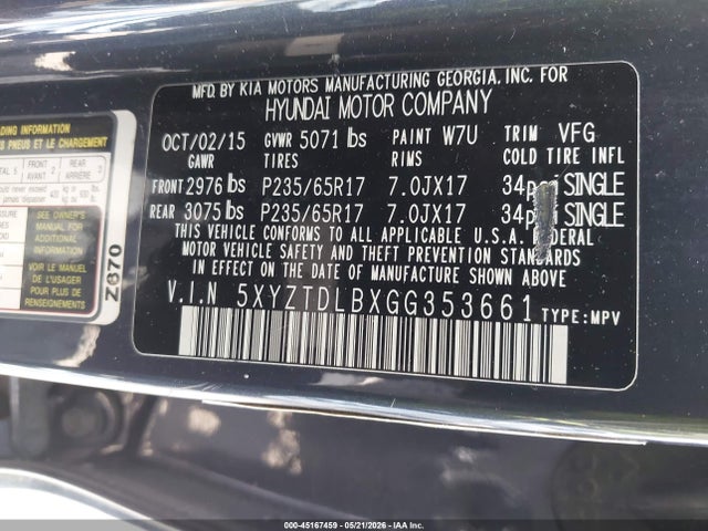 Aukcja sprzedaży 2016 Hyundai Santa Fe Sport 2.4l, vin: 5XYZTDLBXGG353661, numer aukcji: 45167459