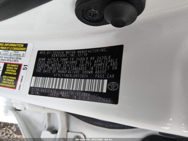 Продаж на аукціоні авто 2020 Toyota Camry Le, vin: 4T1L11AKXLU913924, номер лоту: 45167470