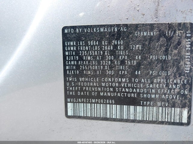 Продажа на аукционе авто 2021 Volkswagen Id.4 Awd Pro, vin: WVGJNPE23MP062865, номер лота: 45167483
