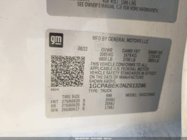 1GCPABEK0NZ613286 Chevrolet Silverado 1500 2wd Short Bed Custom