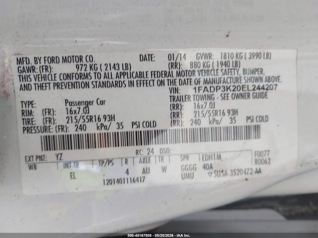 Aukcja sprzedaży 2014 Ford Focus Se, vin: 1FADP3K20EL244207, numer aukcji: 45167508