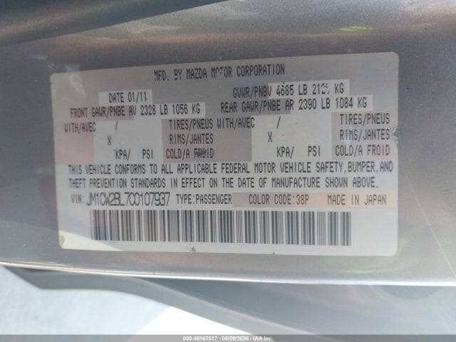 Aukcja sprzedaży 2012 Mazda Mazda5 Sport, vin: JM1CW2BL7C0107937, numer aukcji: 45167517