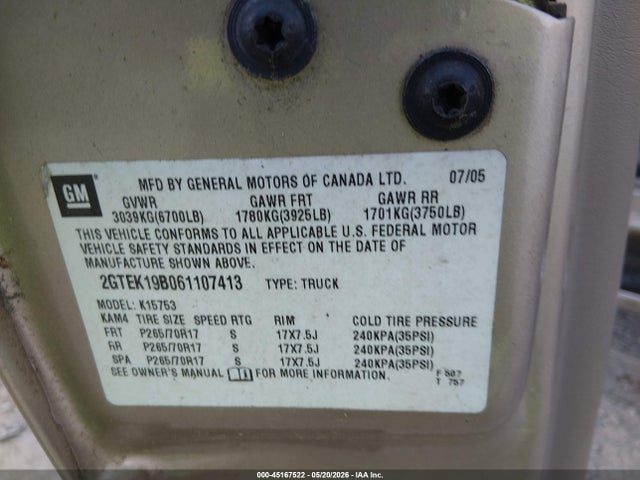 Продажа на аукционе авто 2006 Gmc Sierra 1500 Sle1, vin: 2GTEK19B061107413, номер лота: 45167522
